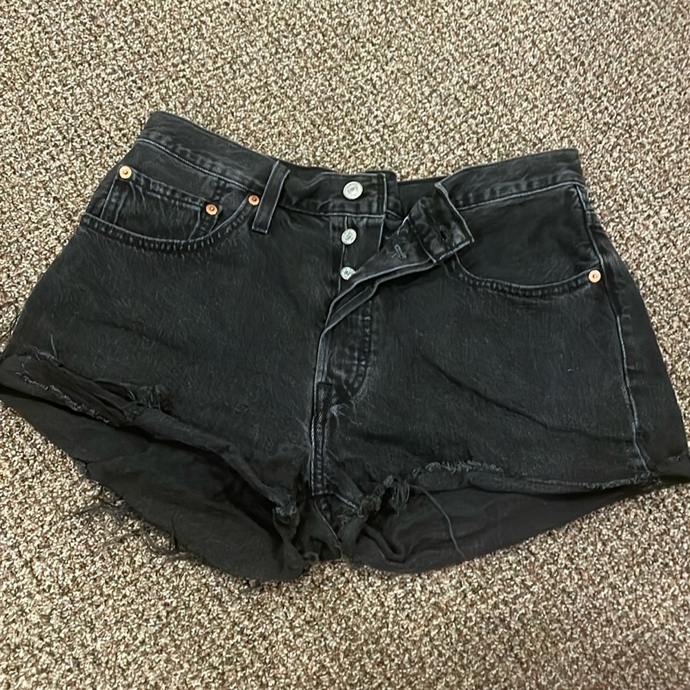 Levi 501 black denim shorts